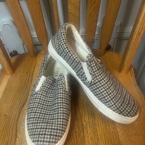 J. Crew Women’s Houndstooth Slip-On Sneakers - Black, Brown and white. 9.50